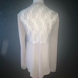 Gray flowy lace button up top